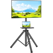 RTVR TV Tripod Stand with Mount for 23-75" TVs up to 100lbs, Height Adjustable Tilt Rotating Shelf & Non-Slip Base for Home, Max VESA 600x400mm, Black