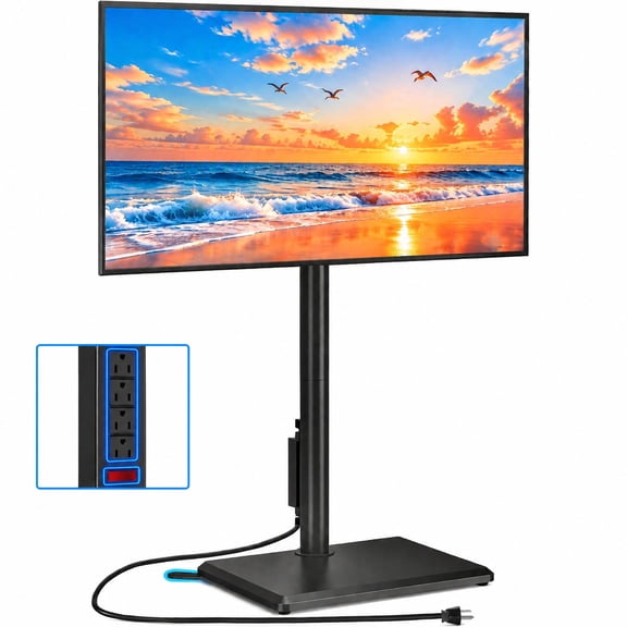 RTVR Universal Floor TV Stand with Swivel Mount & Power Strip for 32"-60" TVs up to 88 lbs, Height Adjustable Black