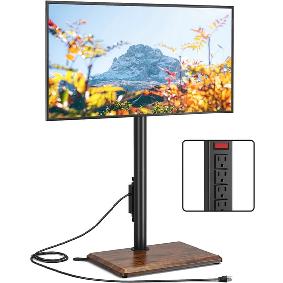RTVR Universal Floor TV Stand with Swivel Mount & Power Strip for 32"-60" TVs up to 88 lbs, Height Adjustable Brown
