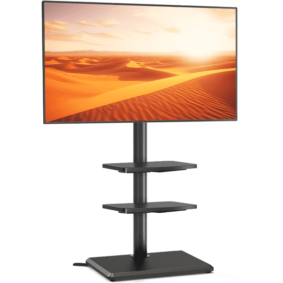 RTVR 32-60 inch Universal Floor TV Stand, Swivel Mount Height Adjustable Corner TV Stand with 3 Shelves, Wooden Base