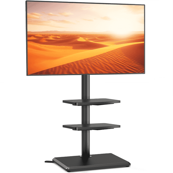 RTVR 32-60 inch Universal Floor TV Stand, Swivel Mount Height Adjustable Corner TV Stand with 3 Shelves, Wooden Base