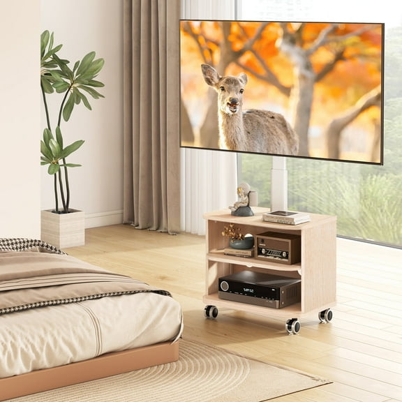 RTVR Universal Rolling TV Stand with Wheels for 23-65 inch Screen, Swivel Adjustable TV Stand Mount with Storage Shelves