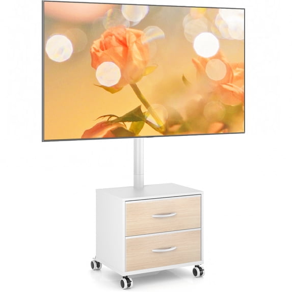 RTVR Universal Rolling TV Stand with Wheels for 27-60 inch Screen, Swivel Adjustable TV Stand Mount with 2 Storage Drawers, White