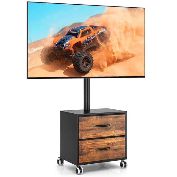 RTVR Universal Rolling TV Stand with Wheels for 27-60 inch Screen, Swivel Adjustable TV Mount Stand with 2 Storage Drawers