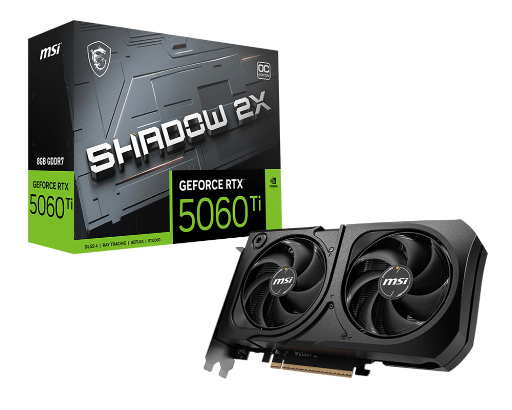 Tarjeta gráfica MSI GeForce RTX 5060 Ti 8G SHADOW 2X OC PLUS, 8GB GDDR7, DPx3, HDMIx1, DLSS 4