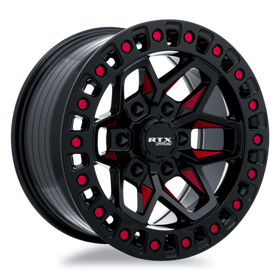 RTX Zion 17x9 6x139.7 ET0 CB106.1 Gloss Black Milled Red Wheel