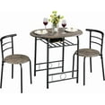 thumbnail image 1 of RTYJGD 3 Piece Dining Table Set, Kitchen Table & Chair Sets for 2, Compact Bistro Table Set with Steel Legs, Built-in Wine Rack for Small Space, Apartment, Breakfast Nook, Drift Brown, 1 of 13