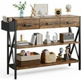 thumbnail image 1 of RTYJGD 47" Console Table with 3 Drawers, Industrial Entryway Table with 3 Tier Storage Shelves, Narrow Long Sofa Table for Entry Way, Hallway, Couch, Living Room, Kitchen, Rustic Brown, 1 of 9