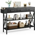 thumbnail image 1 of RTYJGD 47" Console Table with 3 Drawers, Industrial Entryway Table with 3 Tier Storage Shelves, Narrow Long Sofa Table for Entry Way, Hallway, Couch, Living Room, Kitchen, Black, 1 of 8
