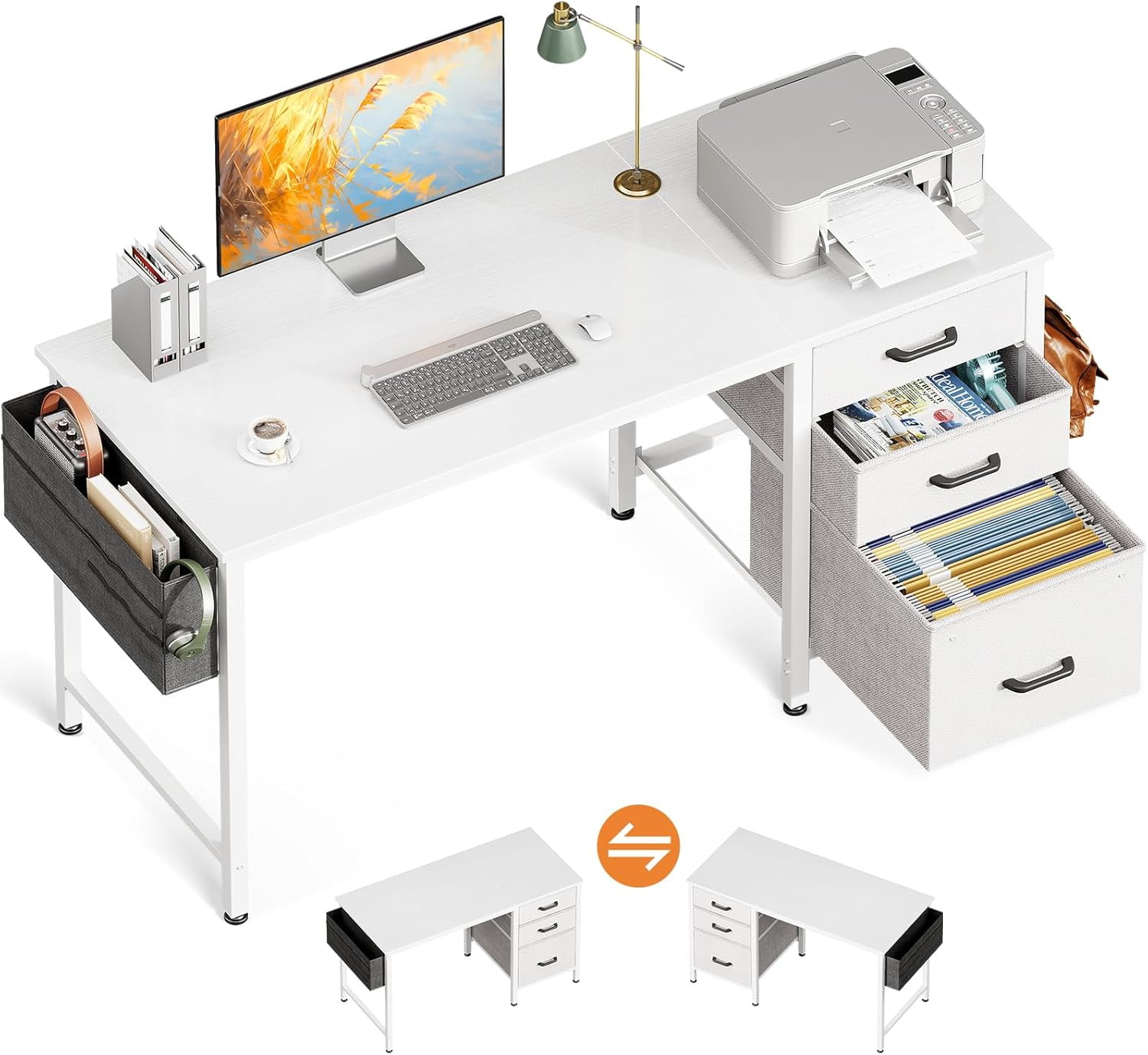 RTYJGD 48-Inch Small Computer Desk with Fabric Drawers File Cabinet ...