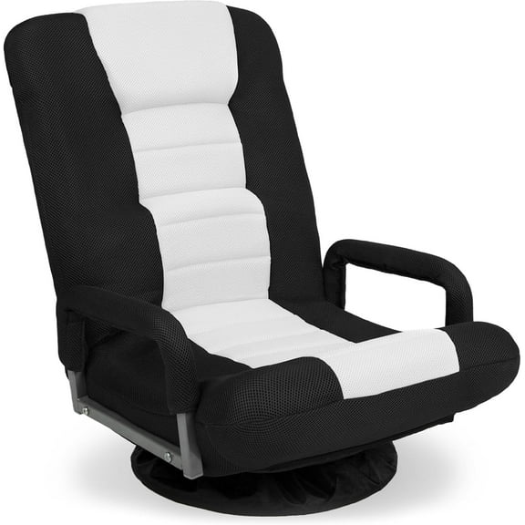 RTYJGD Swivel Gaming Chair 360 Degree Multipurpose Floor Chair Rocker for TV, Reading, Playing Video Games w/Lumbar Support, Armrest Handles, Adjustable Backrest - Black/White