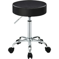 RTYJGD White Swivel Office Stool, Rolling Salon Massage & Tattoo Chair, Modern Round Stool, 16.14"D x 16.14"W x 25.98"H,Black