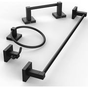 RUACQ Bathroom Hardware Set Toilet Paper Holder and Towel Ring 4Pcs, Matte Black