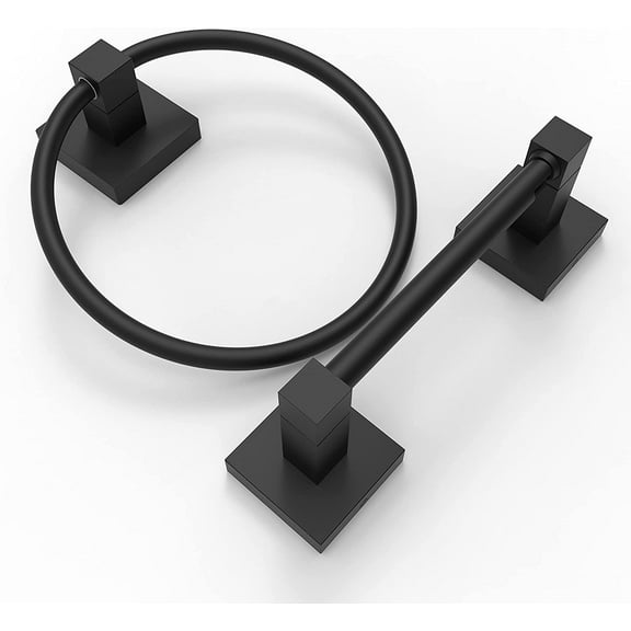RUACQ Bathroom Wall Mounted Hardware Set 2 pcs Towel Ring and Toilet Paper Holder, Matte Black