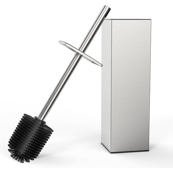 RUACQ Toilet Brush and Holder Set,Square Toilet Bowl Brush for Bathroom with 304 Stainless Steel Handle Toilet Cleaner Brush with Durable Scrubbing Bristles,Splash-Proof (Brushed Nickel)