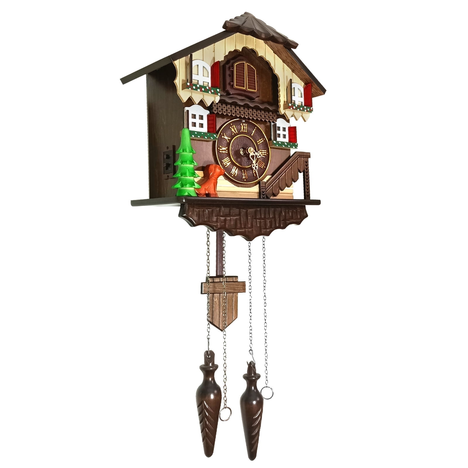 RUAIGRD Traditional German Style  Cuckoo Clock Black Forest House Clock Wooden Wall Pendulum Quartz Clock