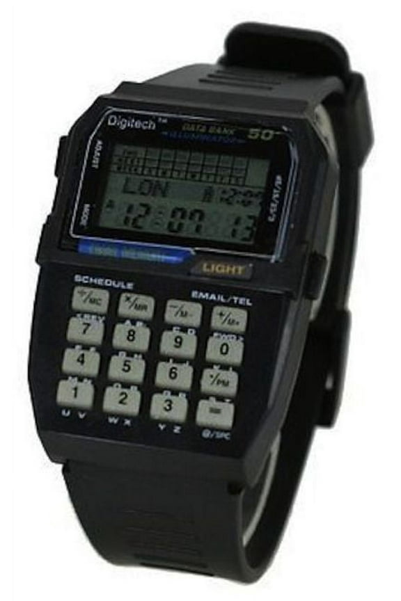 RUBBER BLACK DATA BANK CALCULATOR DIGITAL MULTIFUNCTION SMART WATCH