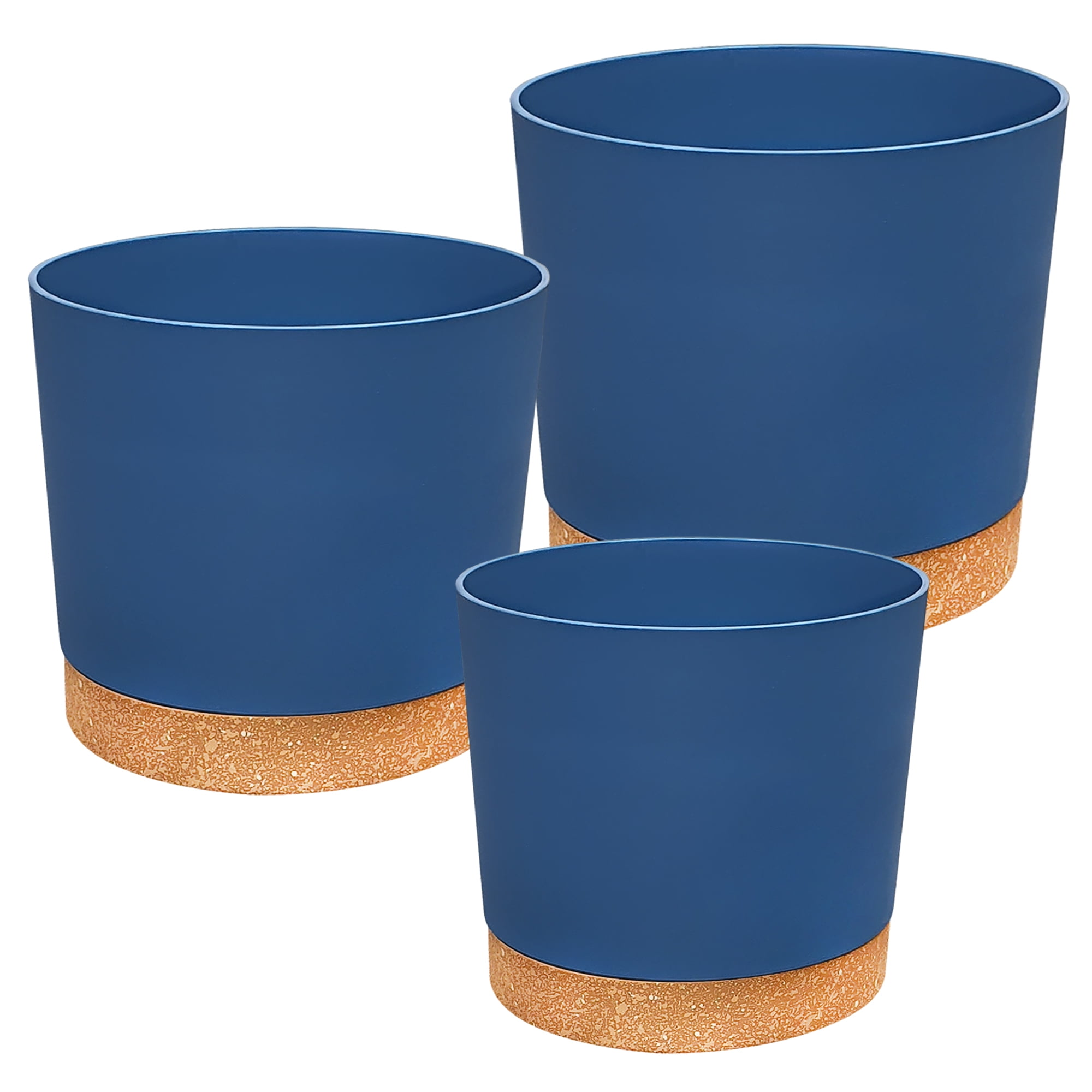Blue and Brown Round Weather-Resistant Plastic Planters Set