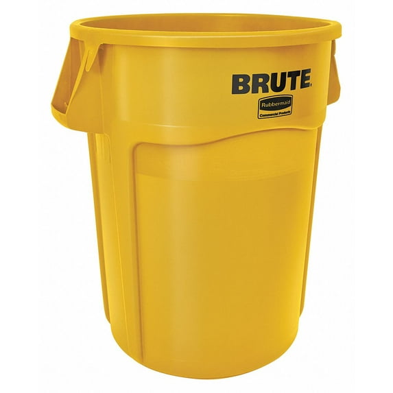 RUBBERMAID BRUTE Round Container - 44-Gallon Capacity - Yellow