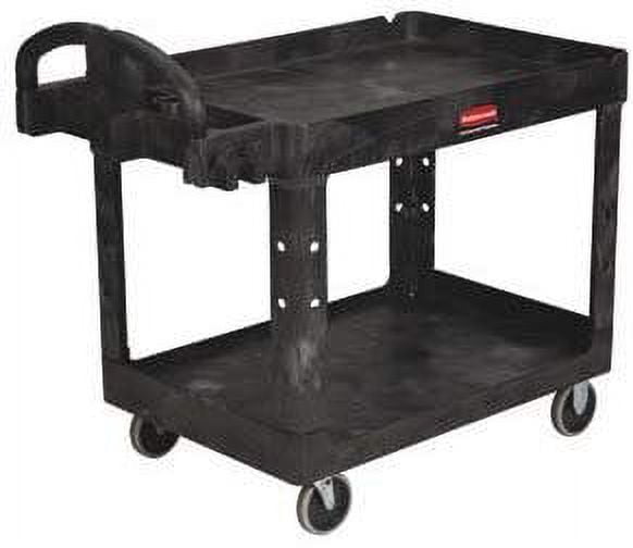 Ergonomic Black Heavy-Duty Utility Cart with Dual Shelves and Storage