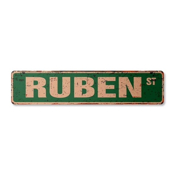 RUBEN Vintage Aluminum Street Sign Childrens Name Room Metal Sign rustic metal tin | Indoor/Outdoor | 18" Wide