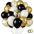 thumbnail image 1 of RUBFAC 65pcs 12 Inches Black Gold Confetti Balloons Kit, Metallic Gold and Black White Party Balloons with Ribbons for Birthday, Wedding, Baby Shower, Graduation, Happy New Year Decorations, 1 of 10