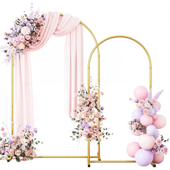 RUBFAC Metal Arch Backdrop Stand Set of 2 (6FT & 7.2FT), Gold Wedding Arch Frame