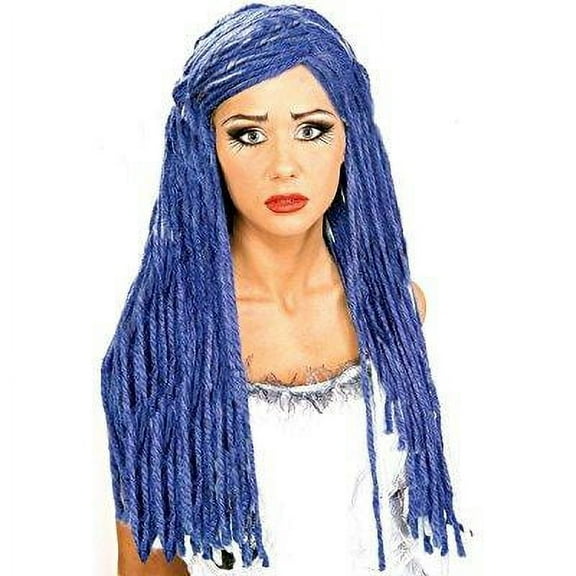 RUBIES II Corpse Bride Dark Blue/Purple Costume Wig with Yarn for Adults