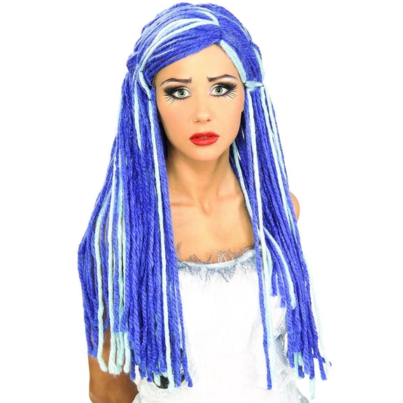 RUBIES II Corpse Bride Dark Blue/Purple Costume Wig with Yarn for Adults