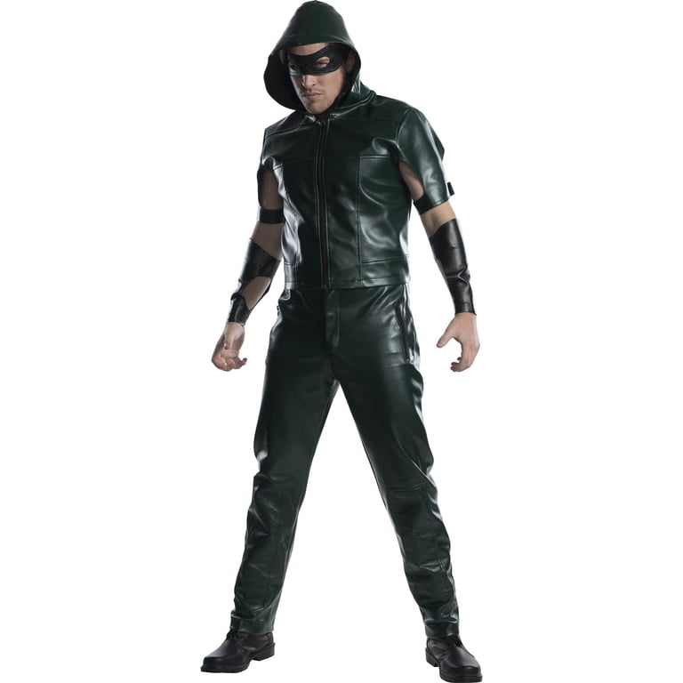 RUBIES II Green Arrow Fancy-Dress Costumes for Men with Hooded Pleather  Jacket, Adults, Size M