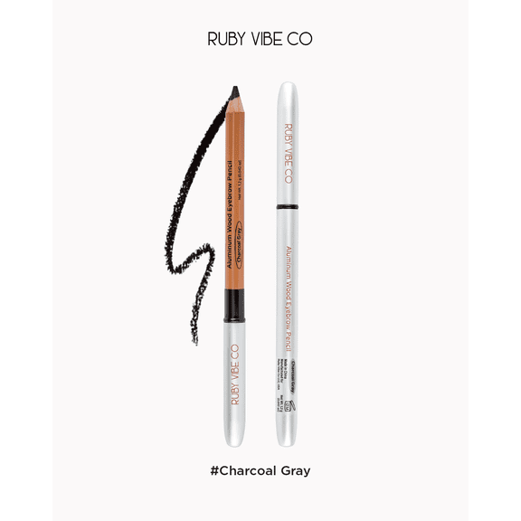 RUBY VIBE CO Aluminum Wood Eyebrow Pencil with Grooming Brush, Charcoal Gray 0.042 oz
