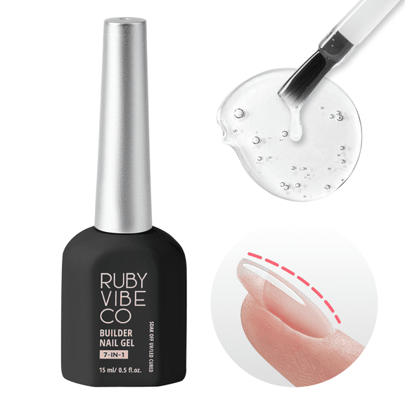RUBY VIBE CO Clear Builder Gel for Nails, 7-in-1 HEMA-Free UV/LED Soak-Off Nail Builder Gel, 0.5 fl oz