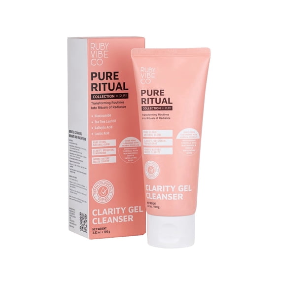 RUBY VIBE CO Clarity Gel Cleanserwith Niacinamide & Tea Tree, Gentle Face Wash for Oily & Acne-Prone Skin, Daily Hydrating Gel Cleanser, 3.53 oz