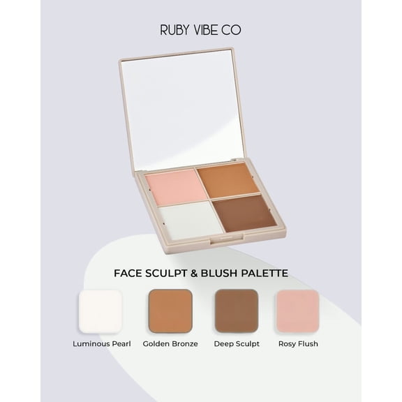 RUBY VIBE CO Face Sculpt & Blush Face Palette, Contour Powder, Bronzer Palette & Face Highlighter, 4 Shades, 0.92 oz