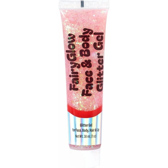 RUBY VIBE CO FairyGlow Hair Glitter Gel for Face, Body & Hair, Non-Toxic Cosmetic Glitter, Pink, Easy-to-Wash, 1 oz