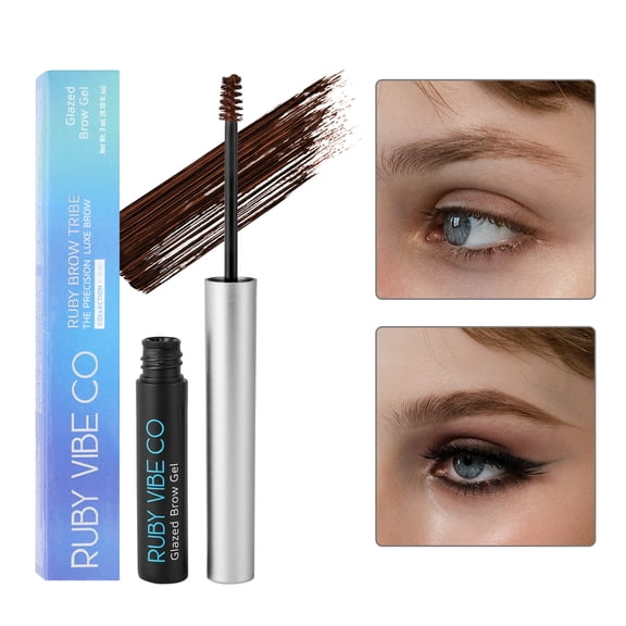 RUBY VIBE CO Glazed Brow Gel, Medium Brown Tinted Eyebrow Gel, Brow Filler for Defined Brows, Brunette