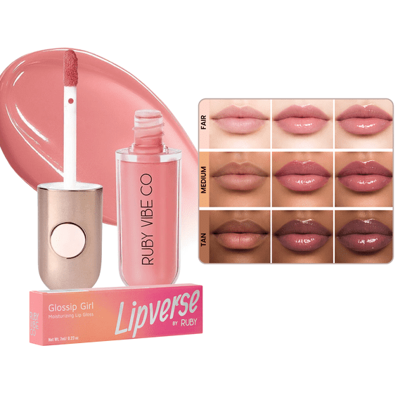 RUBY VIBE CO Glossip Girl Moisturizing Lip Gloss, Peach Petal Makeup Lip Gloss with Smooth Non-Sticky Radiant Shine, 0.23 fl oz