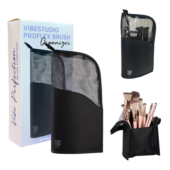 RUBY VIBE CO Travel Makeup Brush Holder, Stand-up Cosmetic Organizer Bag