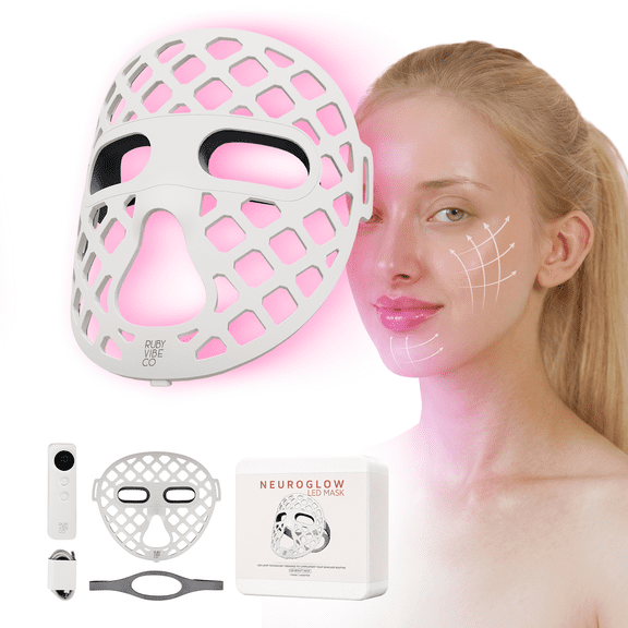 RUBY VIBE CO NeuroGlow LED Face Mask, 4-in-1 Light Therapy Mask, Soft Silicone, USB Rechargeable