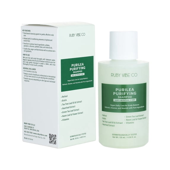 RUBY VIBE CO Purifying Shampoo, Scalp Care Shampoo with Heartleaf, Tea Tree and Neem 4.56 fl oz
