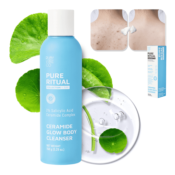 RUBY VIBE CO Ceramide Glow Body Cleanser with 2% Salicylic Acid & Ceramides, Exfoliating Body Wash for Dry Skin, 5.29 floz