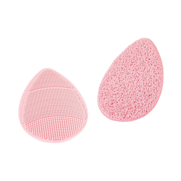 RUBY VIBE CO Silicone Face Cleansing Brush and Exfoliating Sponge, Gentle Facial Scrubber Kit, Pink, 2 Piece