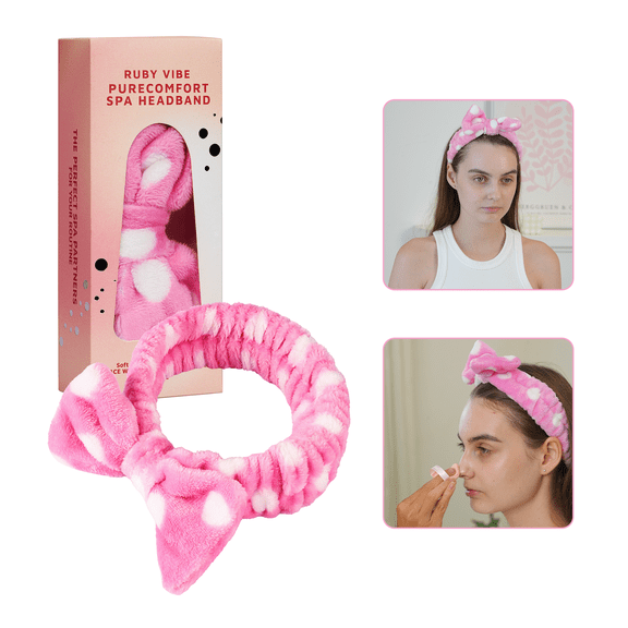 RUBY VIBE CO Spa Headband Soft Microfiber Headband for Face Washing, Makeup Application and Skincare Routine, Pink White, 1 Pack