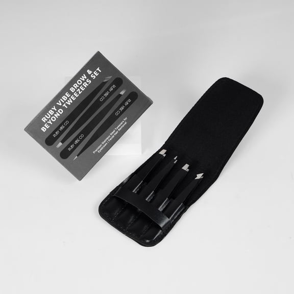 RUBY VIBE CO Tweezer Set Stainless Steel , 4 Piece Eyebrow and Facial Hair Grooming Kit