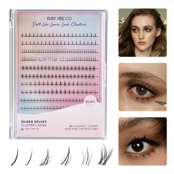 RUBY VIBE CO Ultimate Bottom Lash Cluster Set, 280 Wispy Manga Anime Lash Clusters