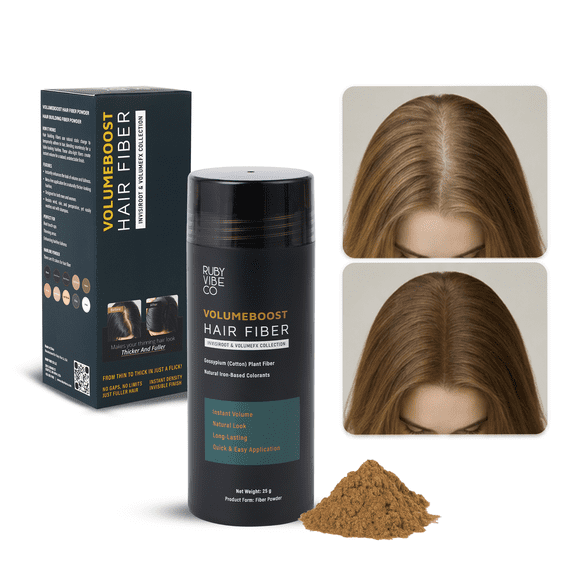 RUBY VIBE CO VolumeBoost Hair Fiber Powder for Thinning Hair, Natural-Looking Root Touch-Up, Light Brown 0.88 oz (25g)