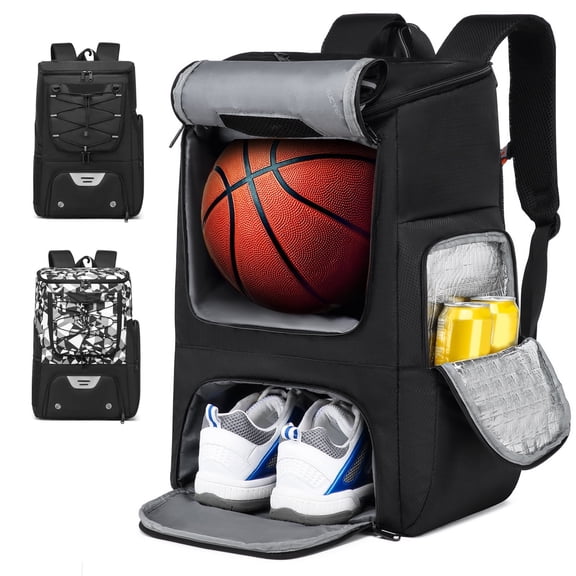 RUCYEN Basketball Bag Backpack with Ball Shoe Compartment, Black for Man Women Ball Equipment Bag All Sports Venue
