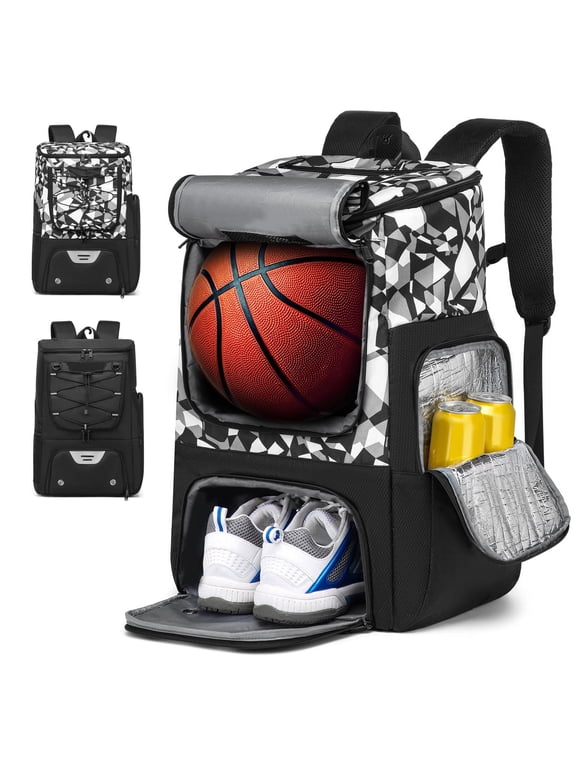 Basketball Bag Backpack with Ball Shoe Compartment, Black for Man Women Ball Equipment Bag All Sports Venue