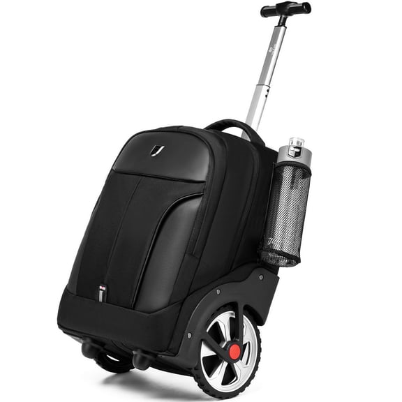 RUCYEN Rolling Travel Backpack for Adults, 17 Inch Wheeled Laptop Backpack with Telescopic Handle, Waterproof Carry On Backpack for Business Work Weekend Short Trips, Black