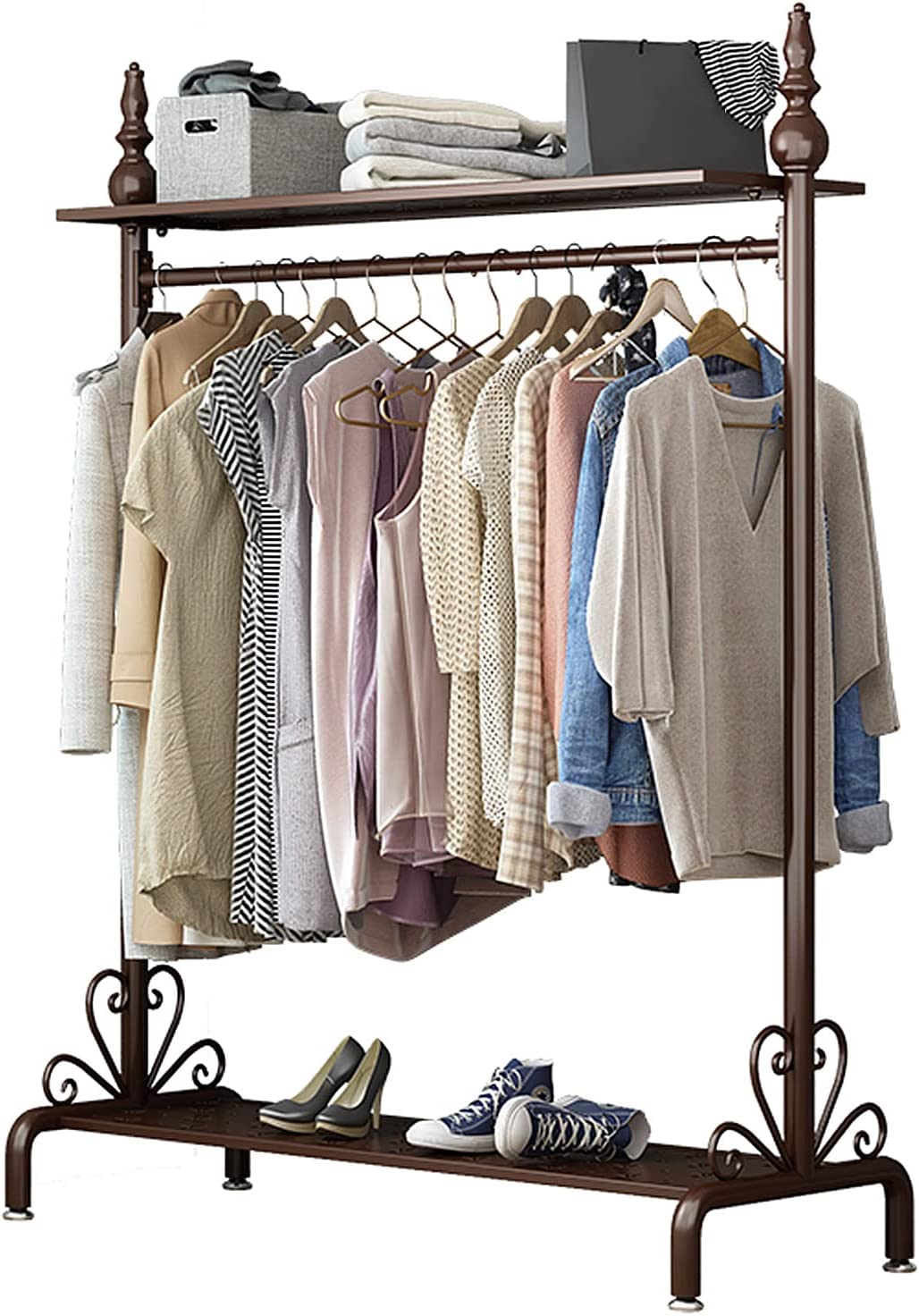 家具 RUDANDAN Heavy Duty Garment Rack with 2 Shelves Vintage Metal